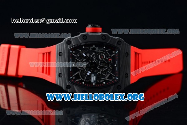 1:1 Richard Mille RM 35-02 RAFAEL NADA Japanese Miyota 9015 Automatic Black PVD Case with Skeleton Dial Red Crown Red Rubber Strap - Click Image to Close